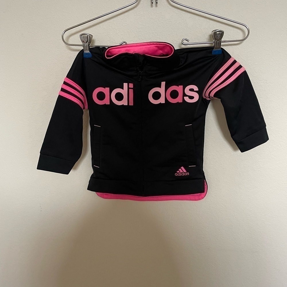 Adidas two-piece children’s 18 months pink and black tracksuit
